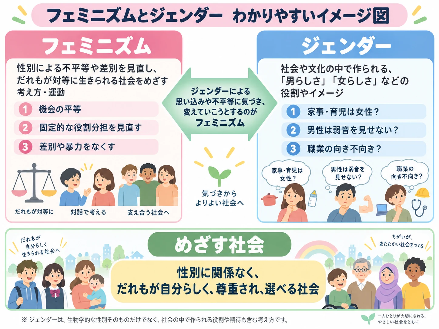 フェミニズムとジェンダーのわかりやすいイメージ図
