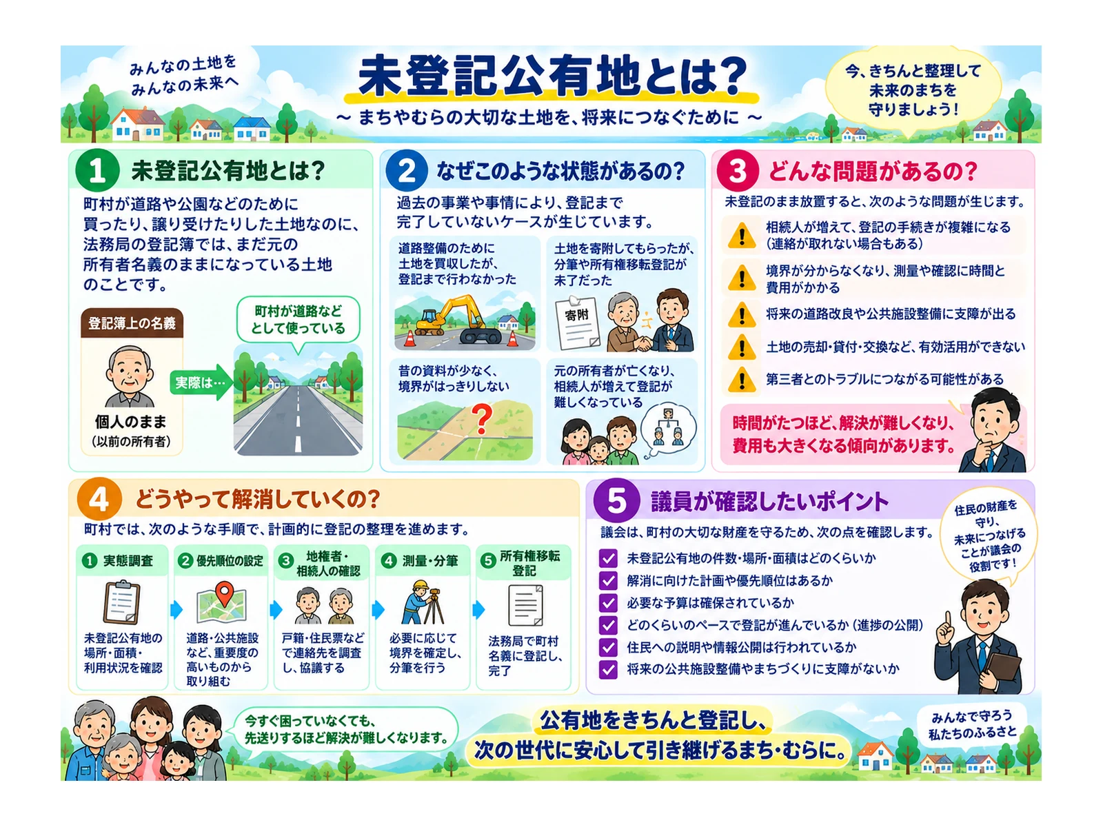 未登記公有地の意味、原因、課題、解消の流れ、議員の確認ポイントを住民向けに整理した図解